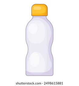 Botella plástica blanca con el casquillo amarillo que muestra su lado delantero, aislado en el fondo blanco