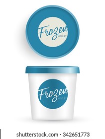 White Plastic Bucket With Blue Lid : Ice cream or Yogurt Container : Vector Illustration