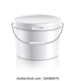 White plastic bucket container for paint or food isolated on white vector