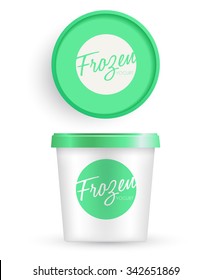 White Plastic Bucket With Green Lid : Ice cream or Yogurt Container : Vector Illustration