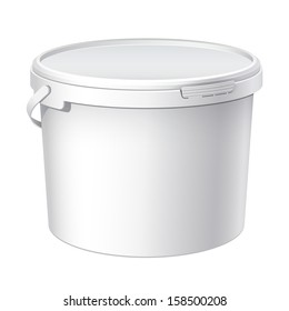 White plastic bucket with White lid. Product Packaging For food, foodstuff or paints, adhesives, sealants, primers, putty. Vector