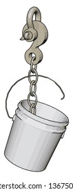 Cubo de plástico blanco sobre una gran ilustración vectorial de gancho gris sobre fondo blanco