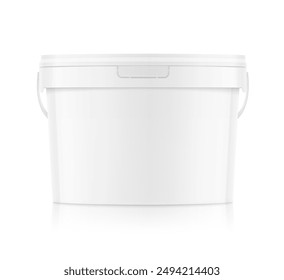 White plastic bucket for paints, HoReCa food, glue. Realistic vector illustration isolated on white background. Ready for your design. EPS10.