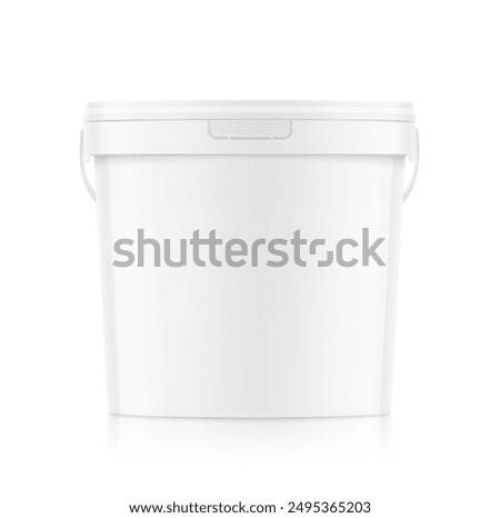 White plastic bucket for paints, horeca food, glue. Realistic vector illustration isolated on white background. Ready for your design. EPS10.