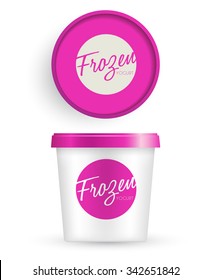 White Plastic Bucket With Pink Lid : Ice cream or Yogurt Container : Vector Illustration