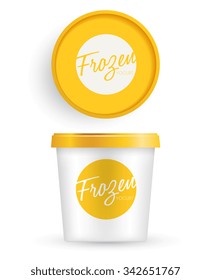 White Plastic Bucket With Yellow Lid : Ice cream or Yogurt Container : Vector Illustration