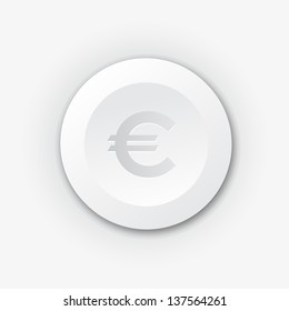 White plastic button with euro sign. Vector icon with shadow