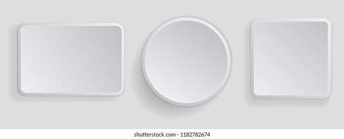 White plastic buttons. 3d web interface elements. Vector illustration