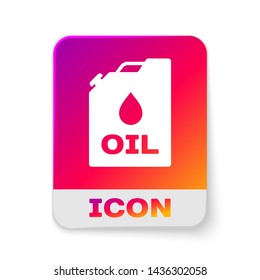 White Plastic canister for motor machine oil icon isolated on white background. Oil gallon. Oil change service and repair. Engine oil sign. Rectangle color button. Vector Illustration