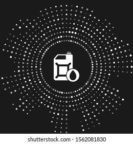 White Plastic canister for motor machine oil icon isolated on grey background. Oil gallon. Oil change service and repair. Abstract circle random dots. Vector Illustration