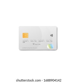 White plastic card for debit or credit bark transaction - realistic template isolated on white background. Front view of payment card - vector illustration.