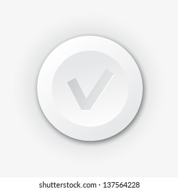 White plastic checkmark button. Vector icon with shadow