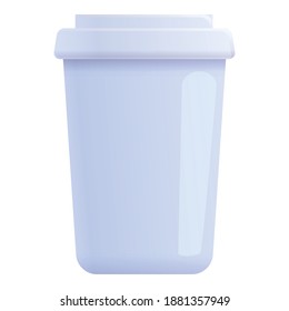 White plastic coffee cup icon. Cartoon of white plastic coffee cup vector icon for web design isolated on white background