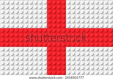 White plastic construction plate with red dice. Gift look. Closeup plastic toy block. Abstract vector background. Seamless modern design