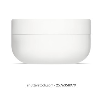 White plastic cosmetic cream jar, simple vector mockup. Face beauty cosmetic packaging for product branding design. Body scrub butter package template. Blush powder jar, isolated