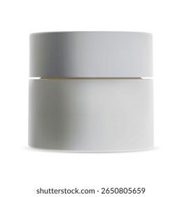 White plastic cosmetic cream jar, beauty care product template isolated illustration. Face powder round container mockup, minimalist skin butter package, realistic round box