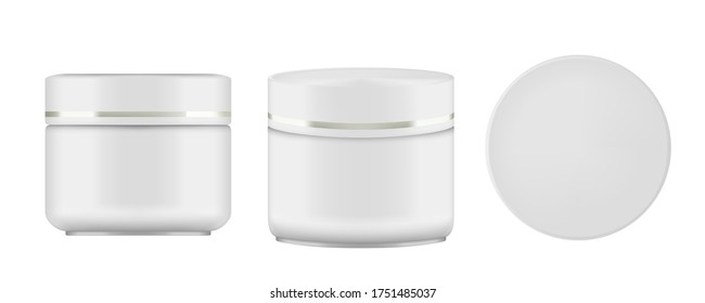 White Plastic Cosmetic Jar For Cream, Butter, Scrub, Gel, Or Powder. EPS10 Vector