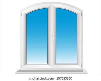 White plastic double door window isolated on white background