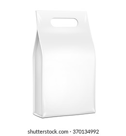 White Plastic, Foil Paper Food Bag Package Of Coffee, Spices Or Flour. Grayscale. Illustration Isolated On White Background Handle. Mock Up Template Ready For Your Design. Product Packing Vector EPS10