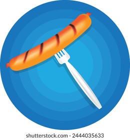 White plastic fork and hotdog, vector illustrator