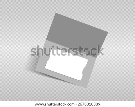 White plastic gift card in folded paper package. Minimal setup for showcasing loyalty, banking, membership or discount cards. Empty template for branding. Elegant mockup of certificate in holder.