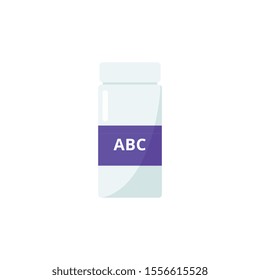 White plastic jar and bottle for pills, vitamins and pills. Packaging for medical drugs in the pharmacy. Isolated flat vector illustration of container and bottle for tablets and pills.