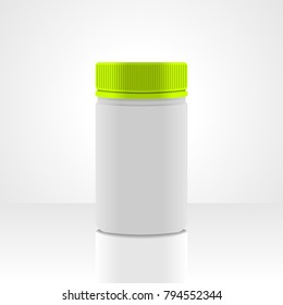 White plastic jar packaging vector, isolated on white background.