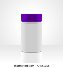 White plastic jar packaging vector, isolated on white background.