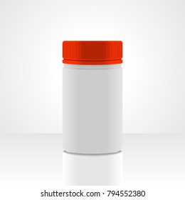 White plastic jar packaging vector, isolated on white background.
