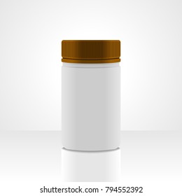 White plastic jar packaging vector, isolated on white background.