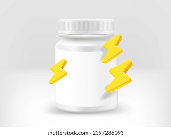 White plastic jar with tabs and with thunderbolts. 3d vector illustration