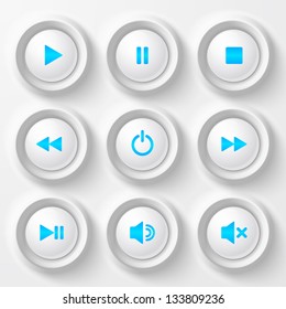 White Plastic Navigation Buttons Player Set With Blue Symbols