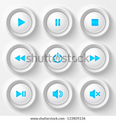 White plastic navigation buttons player set with blue symbols