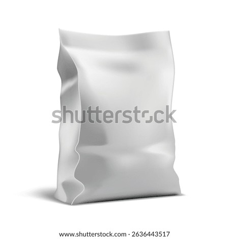 White Plastic Packaging Bag Mockup With Shadow. EPS10 Vector