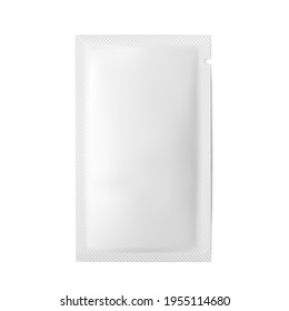 White plastic sachet for cosmetic beauty product on white background. Skincare mockup for shampoo, shower gel, facial cleanser, moisture cream, lotion 3d realistic vector illustration, isolated