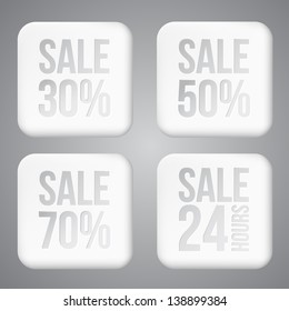 White plastic SALE buttons. Vector icons