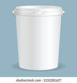 White plastic set bucket with White lid. Plastic bucket. Easy to change colors. Mock Up Vector Template