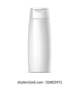 White plastic Shampoo Bottle With Flip-Top Lid. MockUp Template For Your Design. Vector illustration.