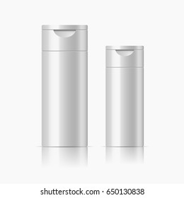 White plastic Shampoo Bottle With Flip-Top Lid. MockUp Template For Your Design. Vector illustration.