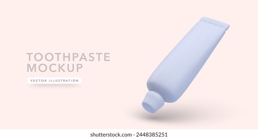 Tuba de plástico blanco para pasta de dientes, crema, gel y champú aislado sobre fondo claro. Ilustración vectorial