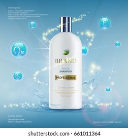 White Plastic Tube With Hair Shampoo. Product Brand Mockup Design. Stock Vector Illustration.