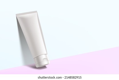 White Plastic Tube With Moisturizer Cream Or Facial Cleaner On Pastel Wall. EPS10 Vector