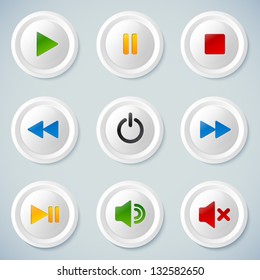 White plastic vector navigation buttons with colorful symbols