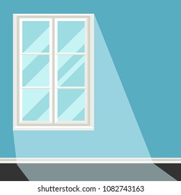 White plastic window on blue wall illustration.