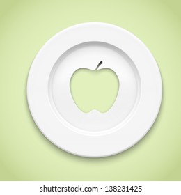 White plate with apple cut.
