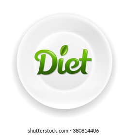 White Plate With Diet Text With Gradient Mesh, Vector Illustration