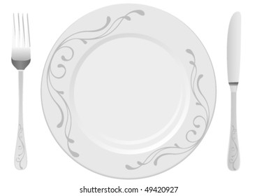 White plate with drawing, isolated on white background