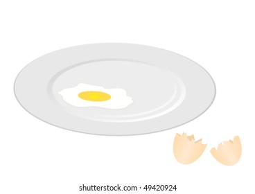 White plate with egg, isolated on white background