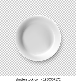 Weißer Teller, flach auf transparentem Hintergrund. Leeres Gericht zum Abendessen, Frühstück, Abendessen oder Mittagessen Vektorgrafik. Sauberes Esstisch einzeln, Aussicht von oben.