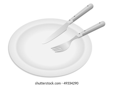 White plate with fork and knife